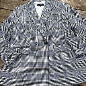 Talbots Black/White/Blue Blazer Classic Glen Plaid size 10p